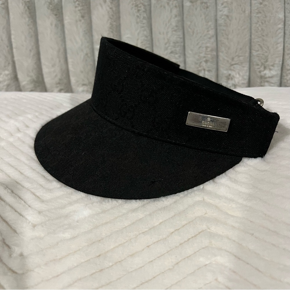Gucci Black Monogrammed Visor with Silver Logo